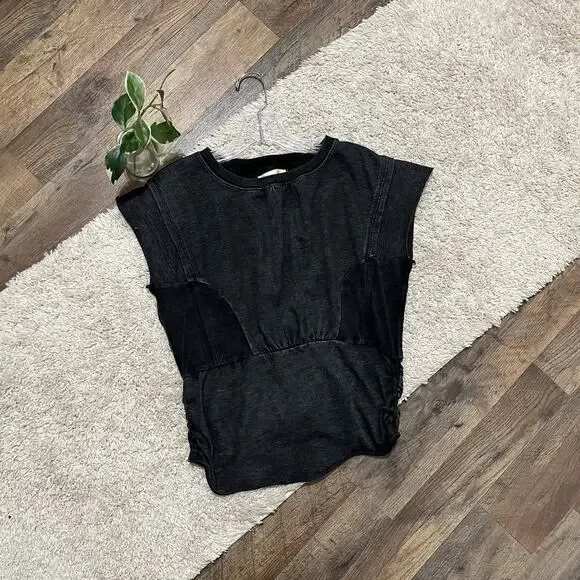 Buckle Gilded Intent Medium Stone Wash Raw Edge Ribbed Lace Up Edgy Corset Top - Picture 3 of 7